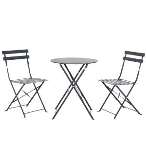 Ensemble de table et chaises, 2 places en acier anthracite