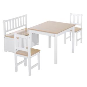 Ensemble de table et chaises enfant de 4 pièces blanc bois…