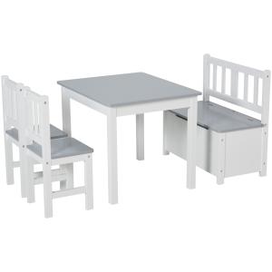Ensemble de table et chaises enfant de 4 pièces blanc gris