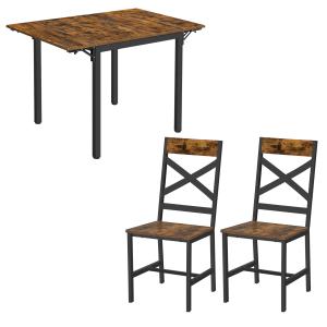 Ensemble de table extensible et 2 chaises marron