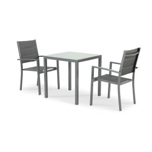 Ensemble de table fixe 70×70 et 2 chaises de jardin grises