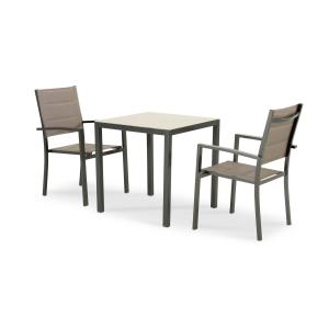 Ensemble de table fixe 70×70 et 2 chaises de jardin marrons