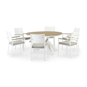 Ensemble de table ronde blanche et 6 chaises avec coussin