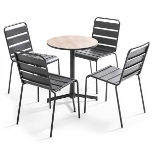 Ensemble de terrasse table ronde bois et 4 chaises