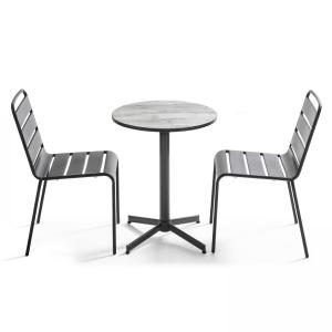 Ensemble de terrasse table ronde et 2 chaises en métal gris