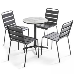 Ensemble de terrasse table ronde et 4 chaises gris