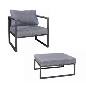 Ensemble fauteuil pouf aluminium, polywood, polyester gris