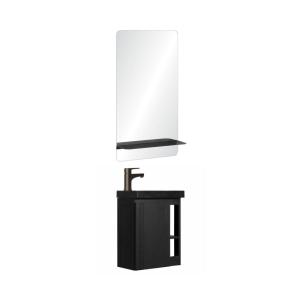 Ensemble lave-mains  avec robinet noir et miroir tablette