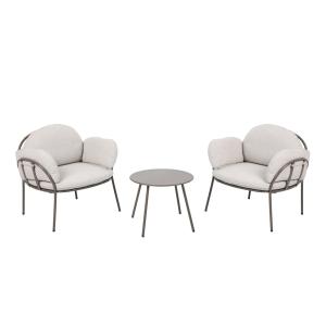 Ensemble lounge table et 2 fauteuils, 2 personnes, beige