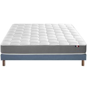Ensemble matelas mémoire forme sommier bleu 140x190