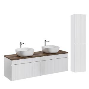 Ensemble meuble double vasque 1 colonne stratifiés blanc