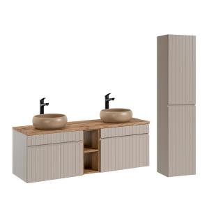 Ensemble meuble double vasque colonne stratifiés beige