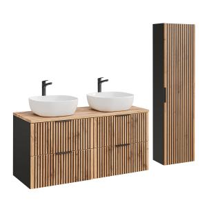 Ensemble meuble double vasque colonne stratifiés beige noir