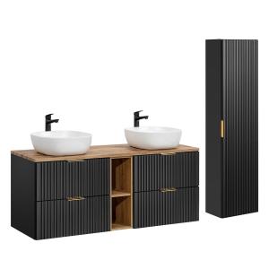 Ensemble meuble double vasque colonne stratifiés noir