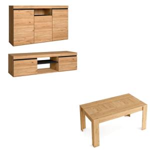 Ensemble meuble effet bois de chêne et noir 440x90x77cm