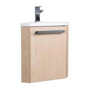 Ensemble meuble lave-mains d'angle décor chêne  avec robine…