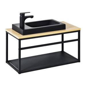 Ensemble meuble lave-mains vasque noire  avec robinet noir