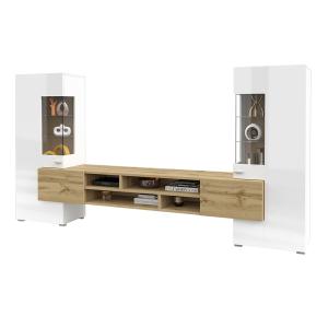 Ensemble meuble TV 2 armoires stratifiés blanc et beige