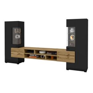 Ensemble meuble TV 2 armoires stratifiés noir et beige