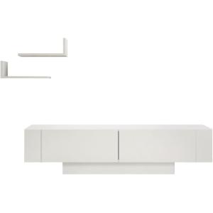 Ensemble meuble TV 2 portes blanc   2 étagères murales