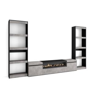 Ensemble meuble tv effet bois ciment 320x35x186cm cheminée…
