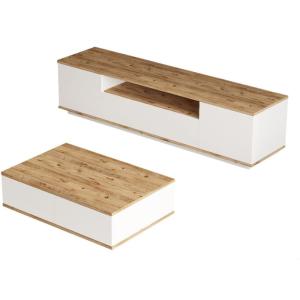 Ensemble meuble TV et table basse blanc & effet bois