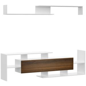 Ensemble meuble TV style contemporain en bois blanc et marr…