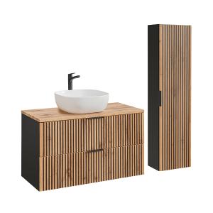 Ensemble meuble vasque colonne stratifiés beige noir