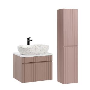 Ensemble meuble vasque colonne stratifiés rose