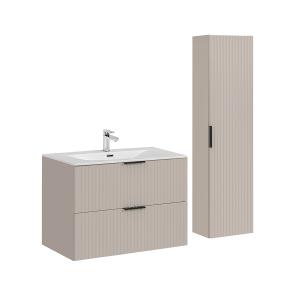 Ensemble meuble vasque encastrée colonne stratifiés beige