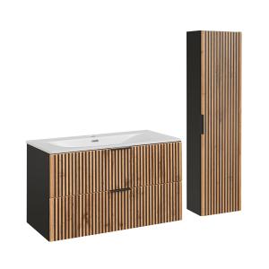 Ensemble meuble vasque encastrée colonne stratifiés beige n…