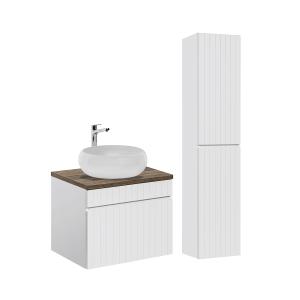 Ensemble meuble vasque ronde colonne stratifiés blanc