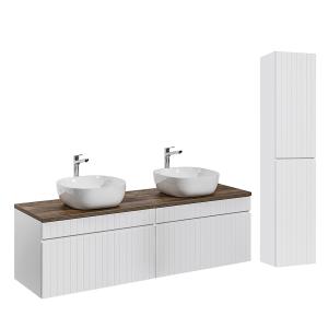 Ensemble meuble vasques 1 et colonne stratifiés blanc