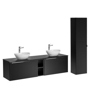 Ensemble meuble vasques 1 et colonne stratifiés et mdf noir