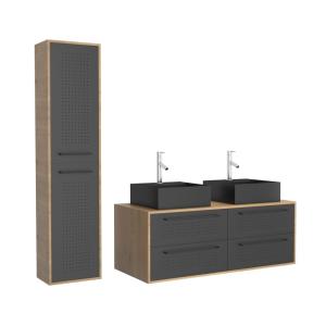 Ensemble meubles salle de bains effet bois marron - 120 cm