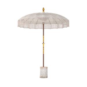 Ensemble parasol en macramé et pied de parasol en bois