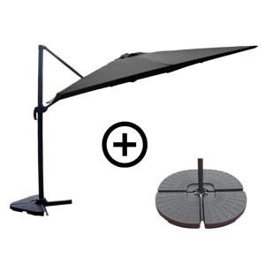 Ensemble parasol  gris 3x3m et 4 dalles à lester