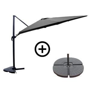 Ensemble parasol  gris 3x4m et 4 dalles à lester