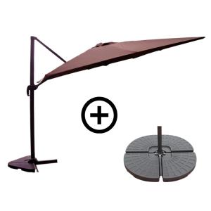 Ensemble parasol  marron 3x3m et 4 dalles à lester