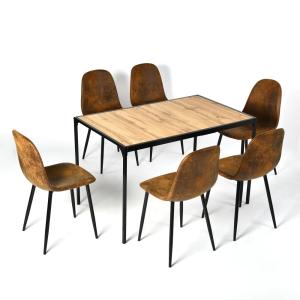 Ensemble repas 1 table et 6 chaises suède marron style indu…