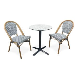 Ensemble repas de jardin 2 places en acier et plateau en HPL