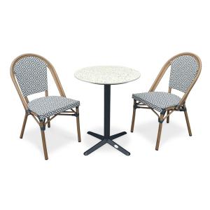 Ensemble repas de jardin 2 places en acier et plateau en te…