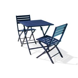 Ensemble repas de jardin 2 places en aluminium bleu marine