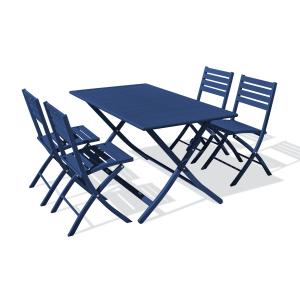 Ensemble repas de jardin 4 places en aluminium bleu marine