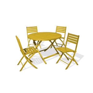 Ensemble repas de jardin 4 places en aluminium jaune moutar…