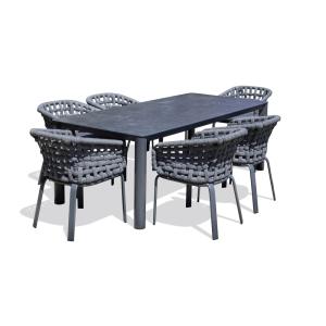 Ensemble repas de jardin 6 pl en alu plateau céramique sur…