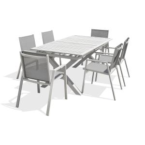 Ensemble repas de jardin 6 places en aluminium blanc