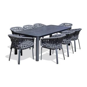 Ensemble repas de jardin 8 pl en alu plateau céramique sur…