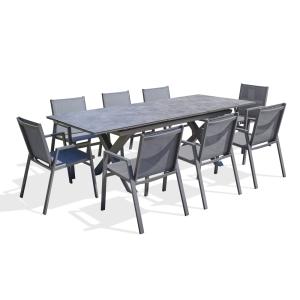 Ensemble repas de jardin 8 pl plateau céramique sur verre