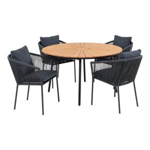 Ensemble  repas de jardin table en teck   4 fauteuils noirs…